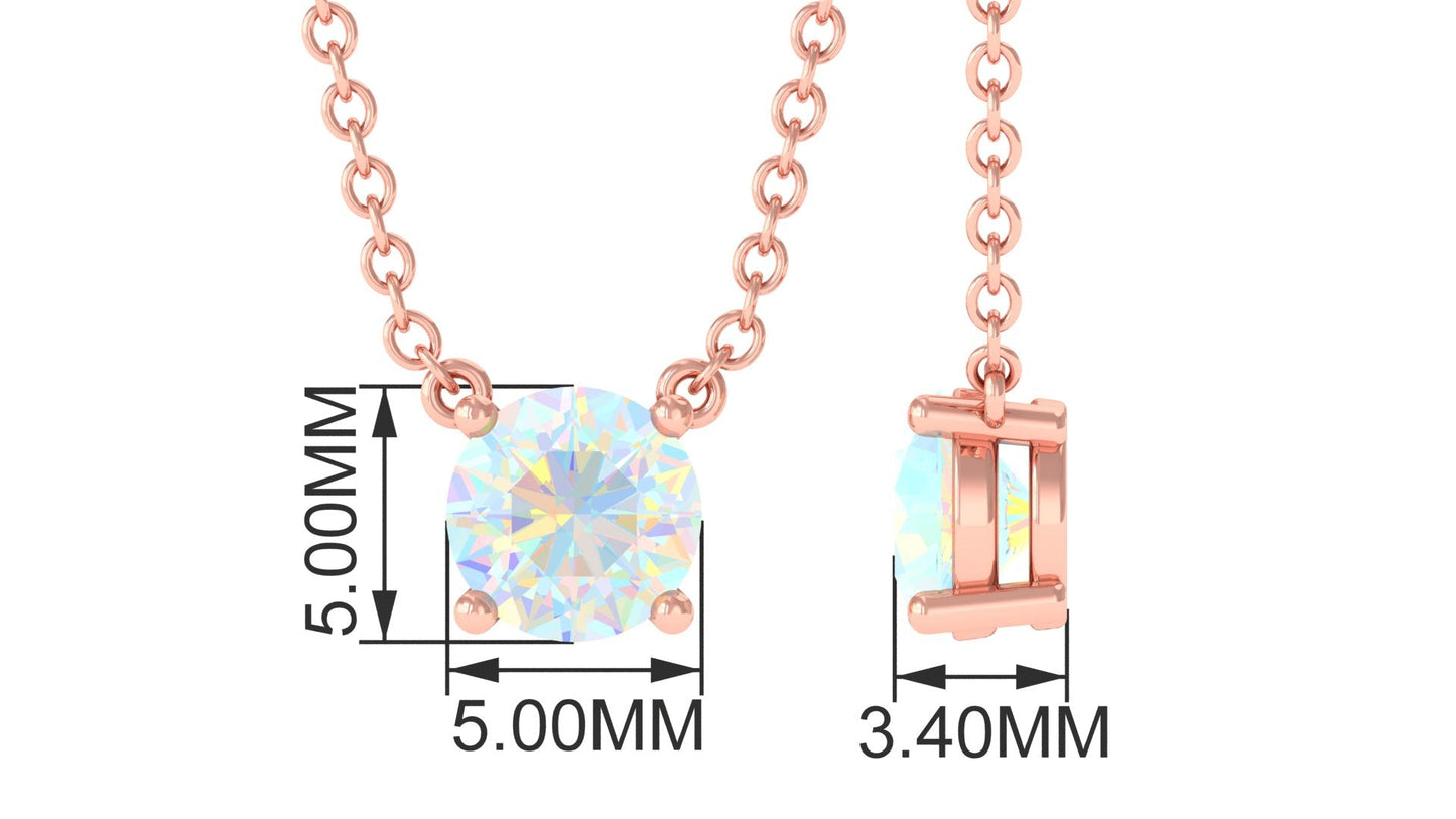 0.5 Carat Round Shape Ethiopian Opal Solitaire Necklace in Prong Setting