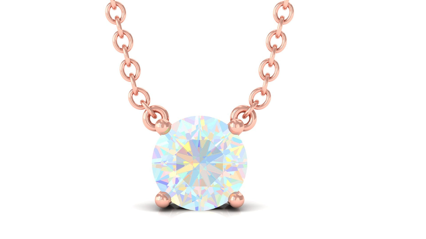 0.5 Carat Round Shape Ethiopian Opal Solitaire Necklace in Prong Setting