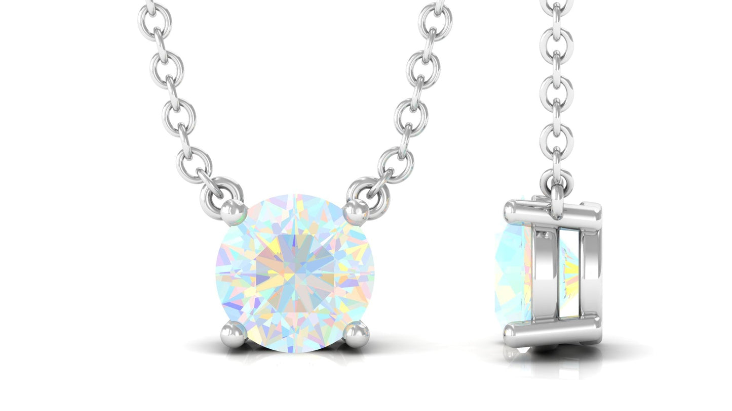 0.5 Carat Round Shape Ethiopian Opal Solitaire Necklace in Prong Setting