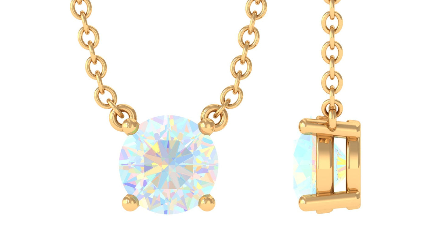 0.5 Carat Round Shape Ethiopian Opal Solitaire Necklace in Prong Setting