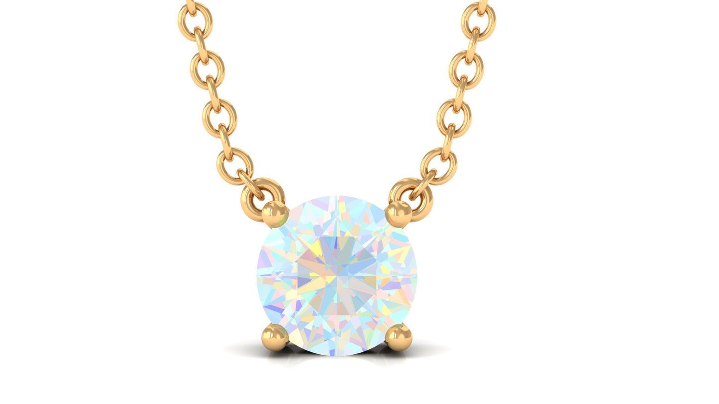 0.5 Carat Round Shape Ethiopian Opal Solitaire Necklace in Prong Setting