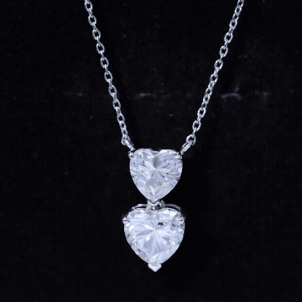 Certified Moissanite Double Heart Necklace in Prong Setting