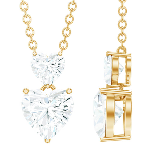Certified Moissanite Double Heart Necklace in Prong Setting