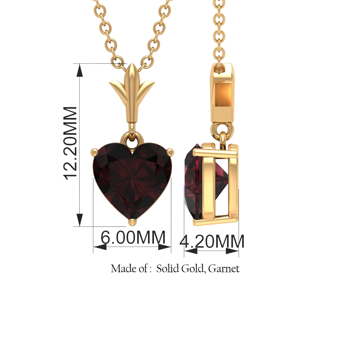 4 Carat Heart Shape Garnet Solitaire Pendant Necklace