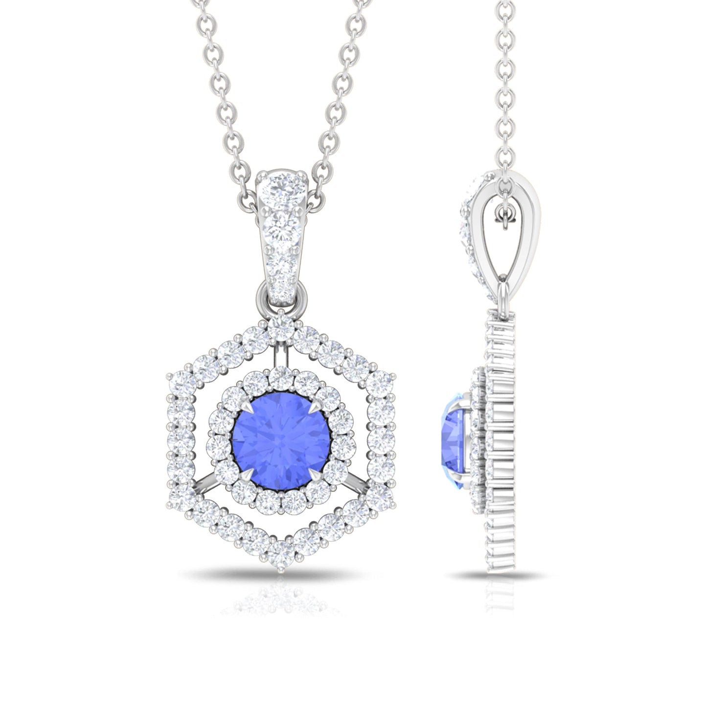 Tanzanite and Diamond Hexagon Pendant Necklace
