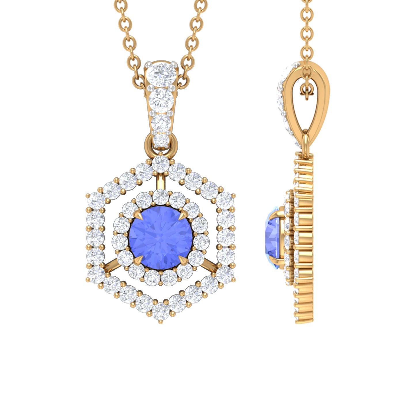 Tanzanite and Diamond Hexagon Pendant Necklace
