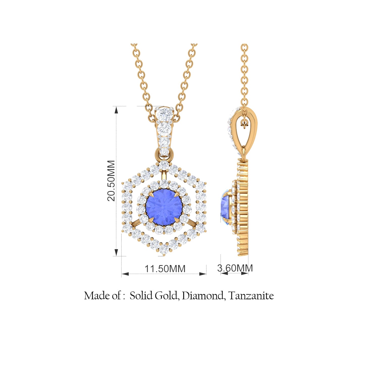 Tanzanite and Diamond Hexagon Pendant Necklace