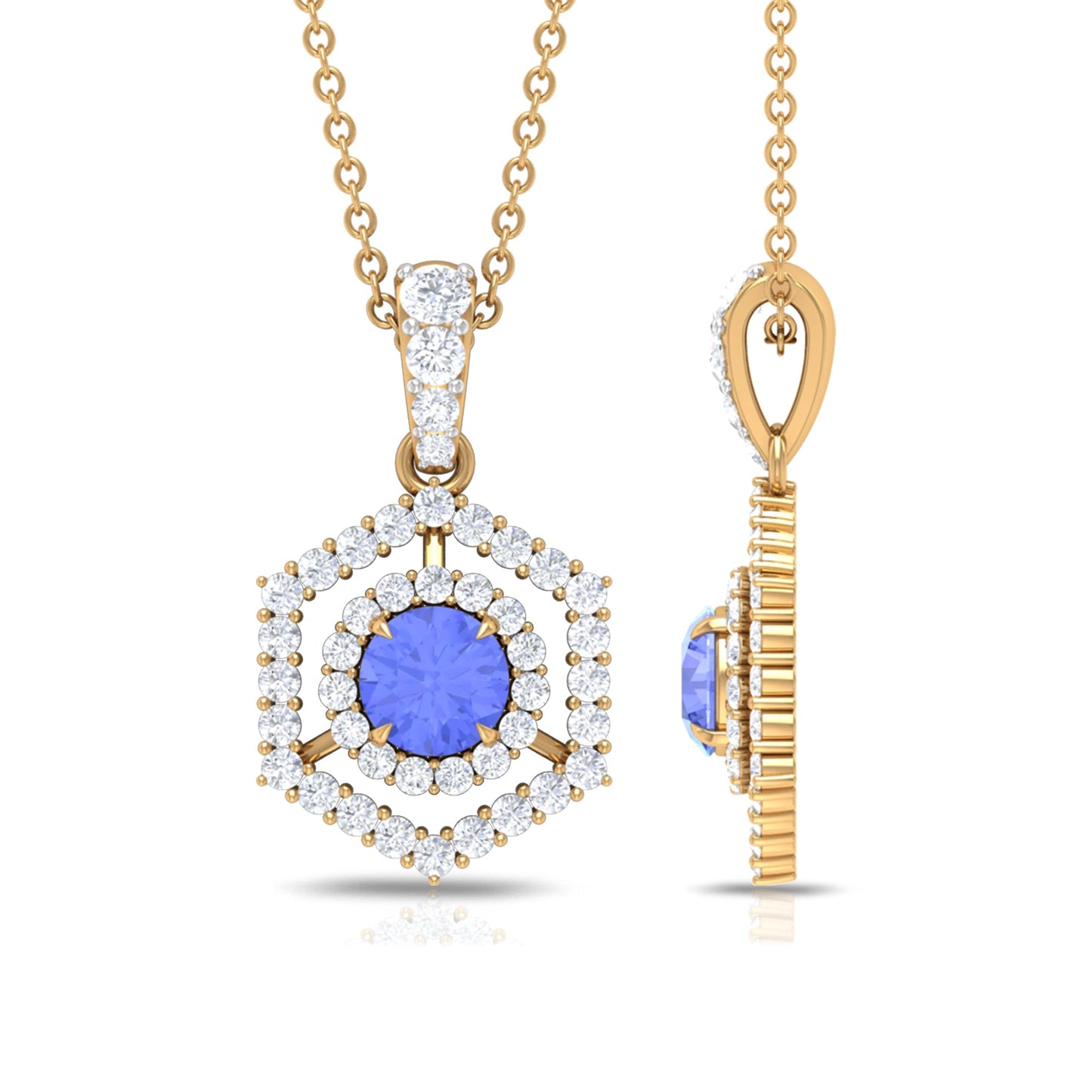 Tanzanite and Diamond Hexagon Pendant Necklace