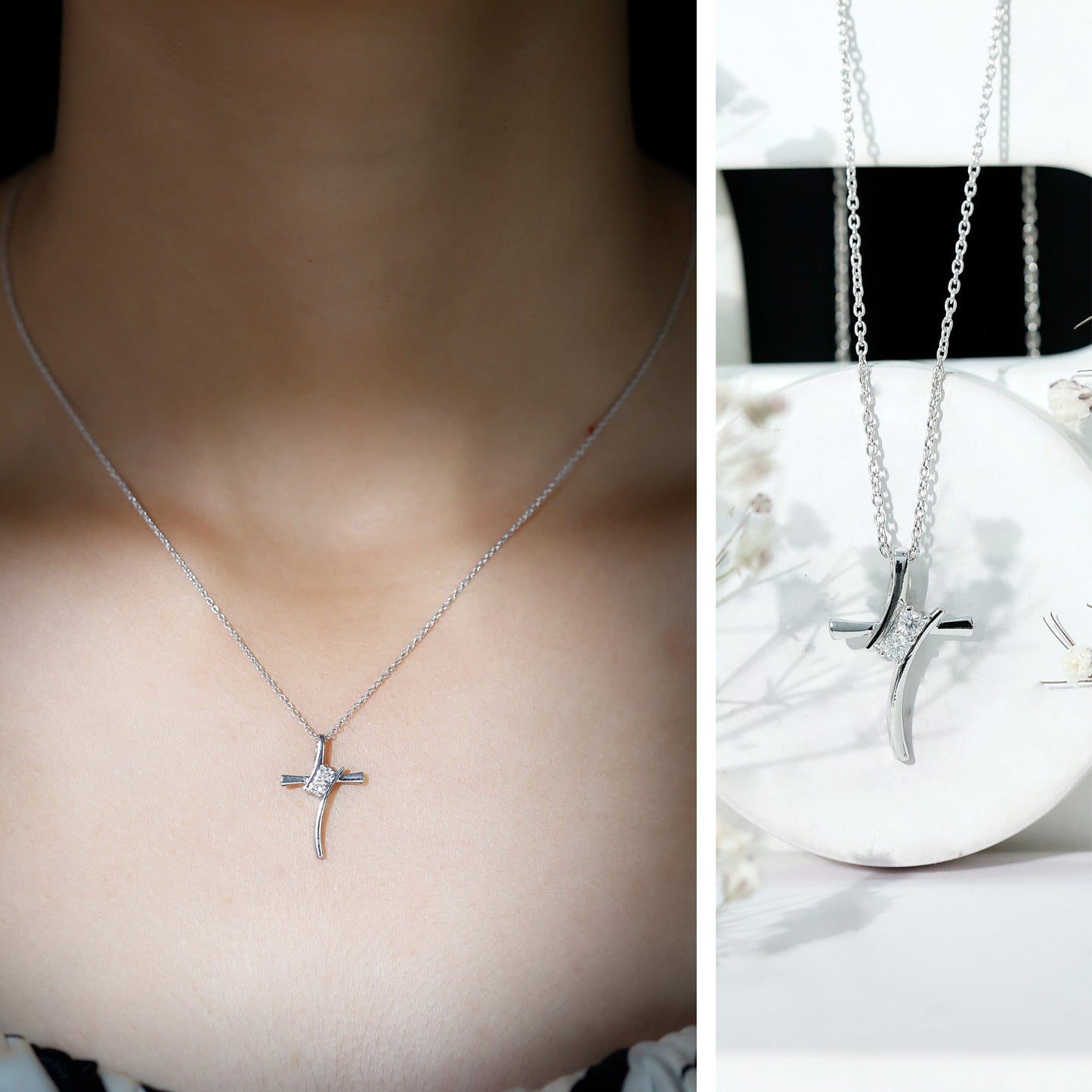 Certified Moissanite Cross Pendant Necklace With Chain