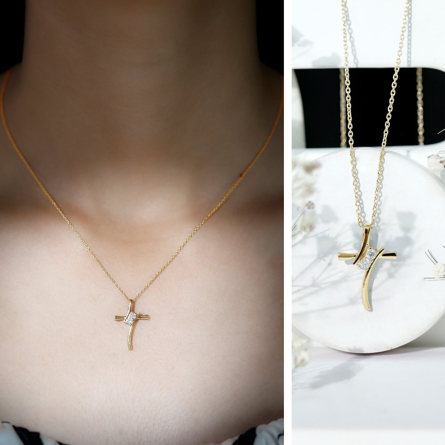 Certified Moissanite Cross Pendant Necklace With Chain