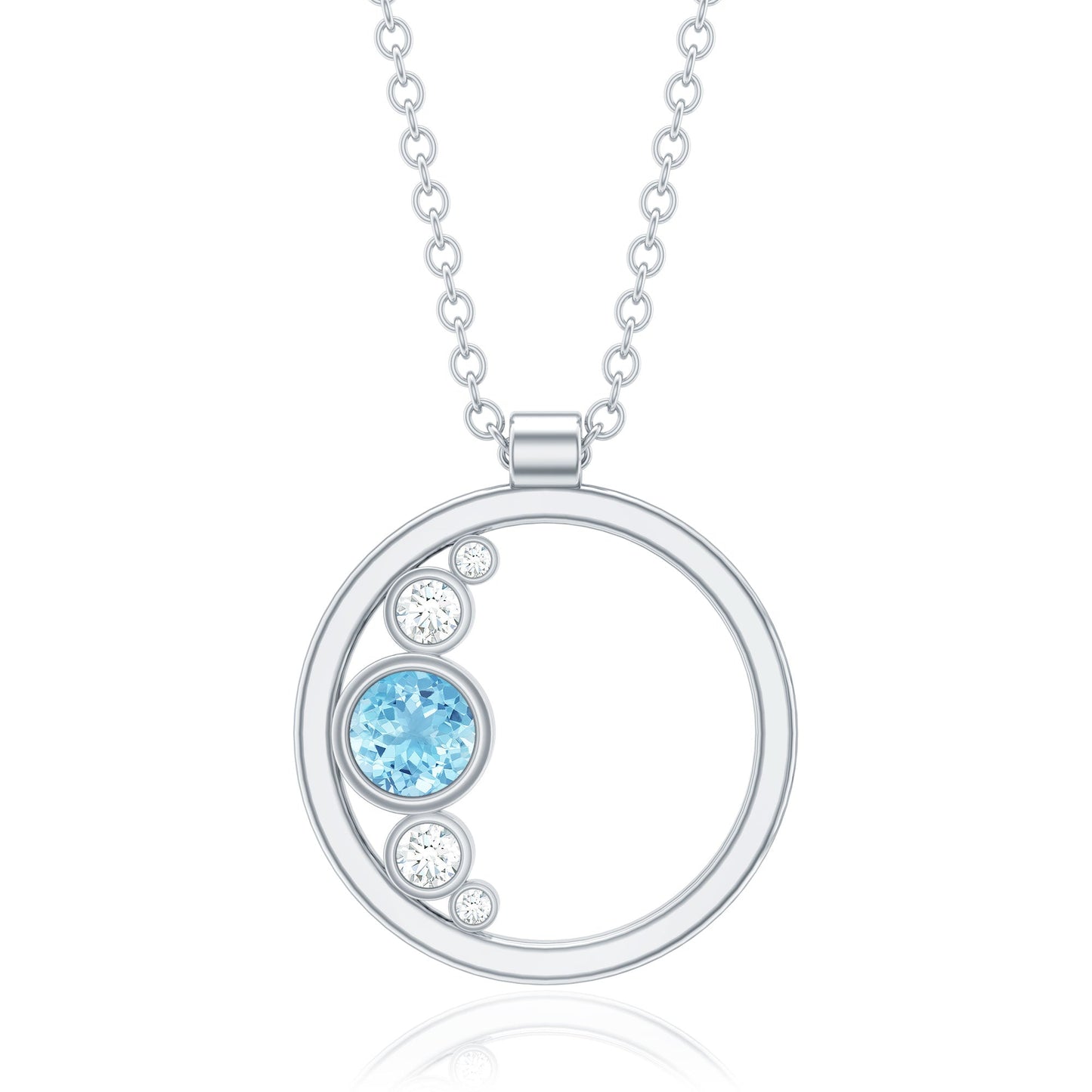 Natural Aquamarine Open Circle Pendant Necklace with Diamond