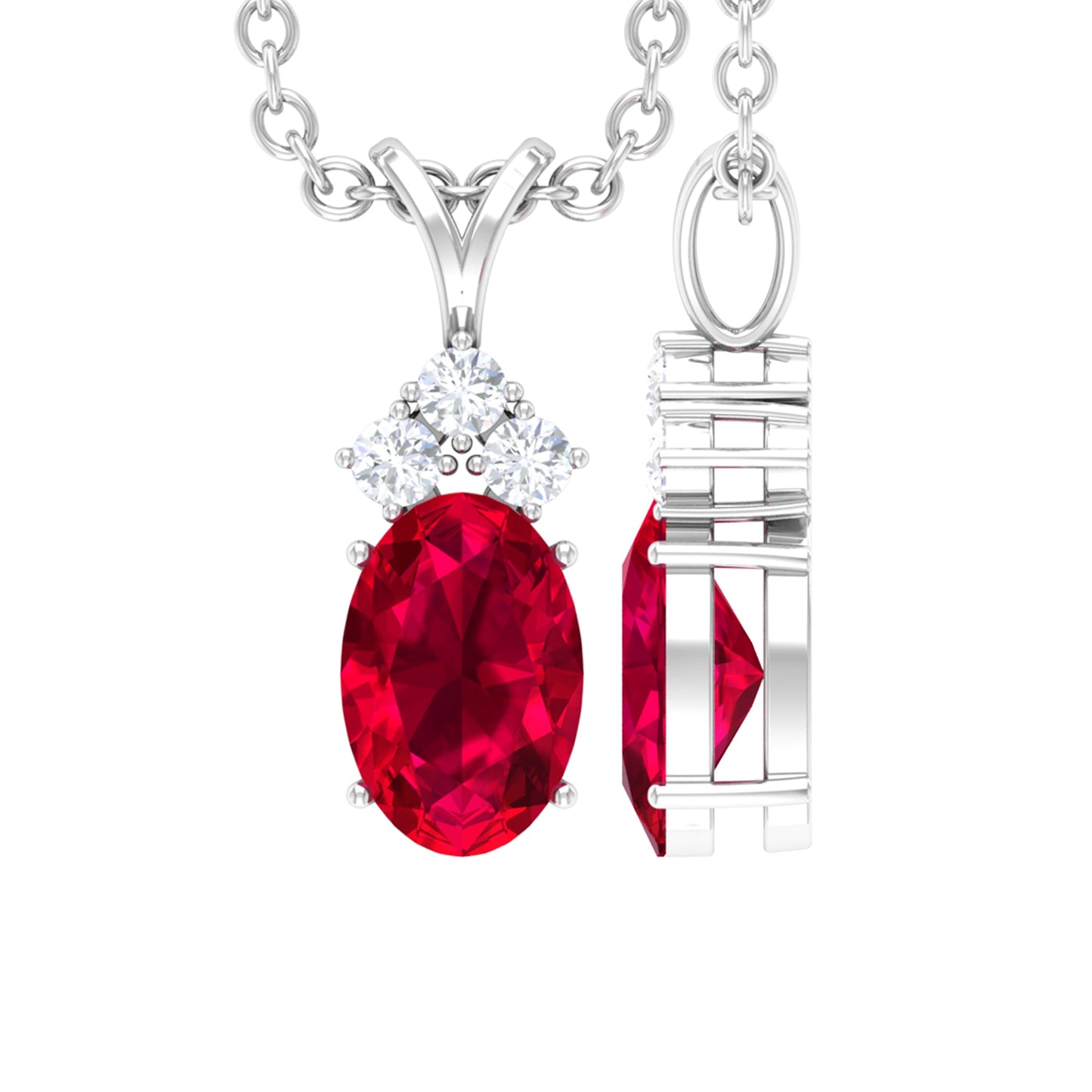 Natural 0.6 Carat Oval Ruby Pendant with Diamond Trio