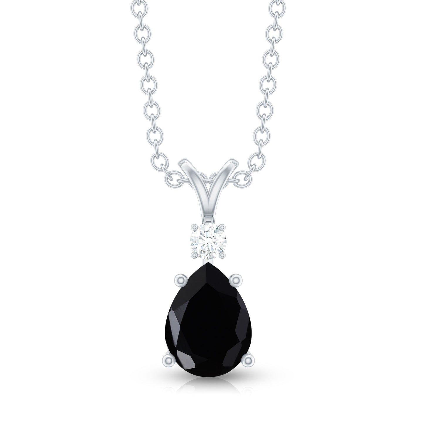 Pear Shape 1 Carat Black Onyx Solitaire Pendant with Diamond