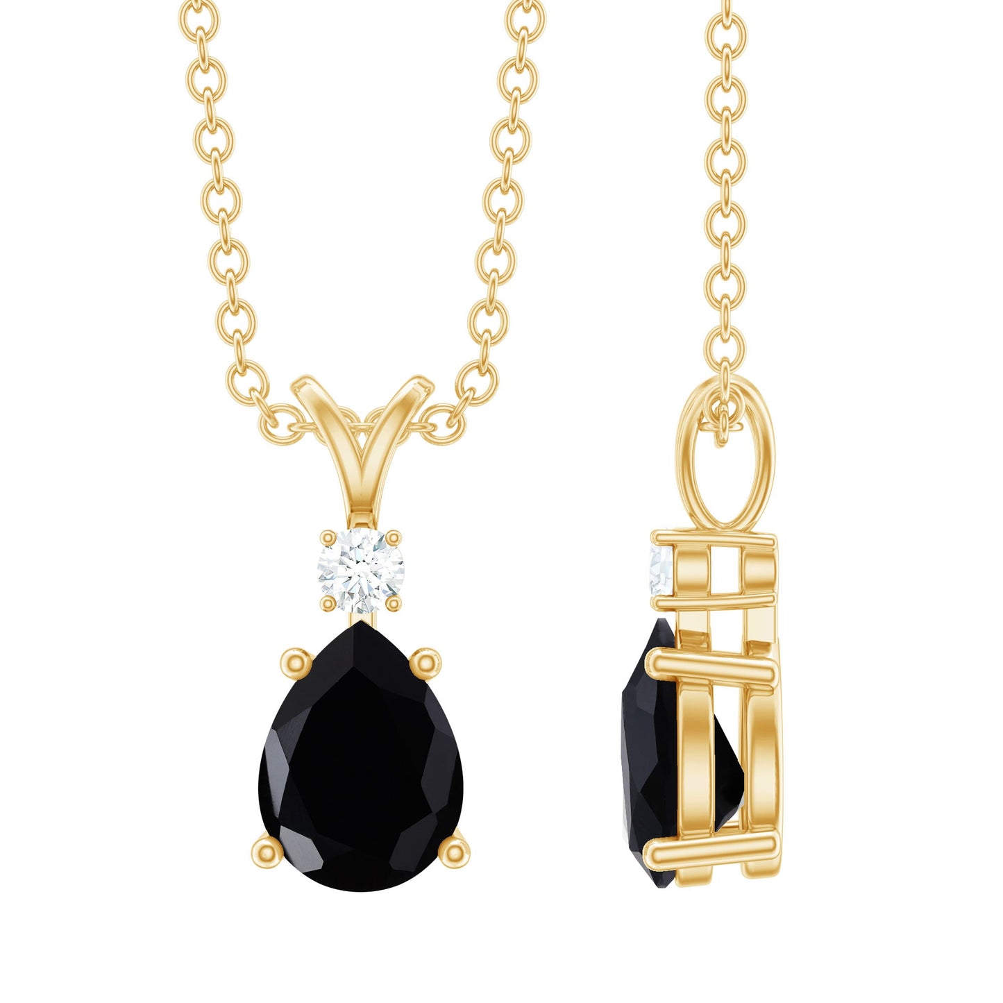 Pear Shape 1 Carat Black Onyx Solitaire Pendant with Diamond