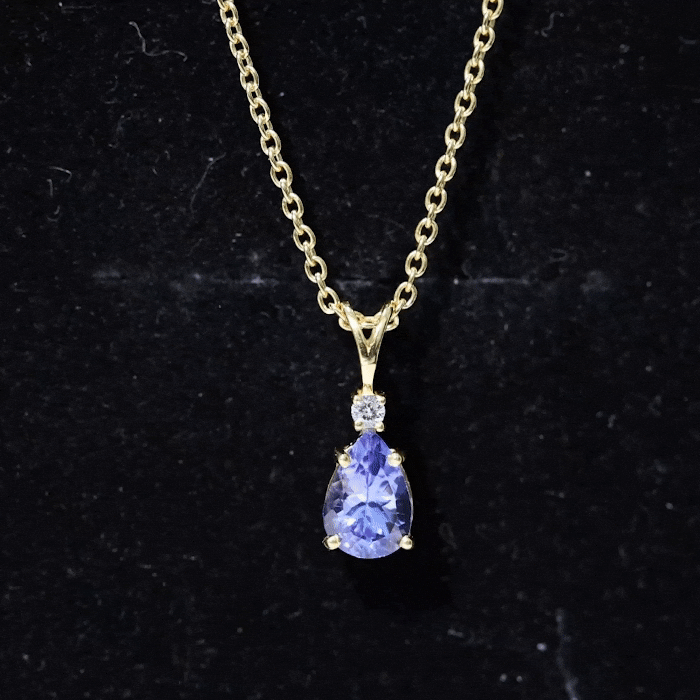 Real Tanzanite Teardrop Pendant Necklace with Diamond