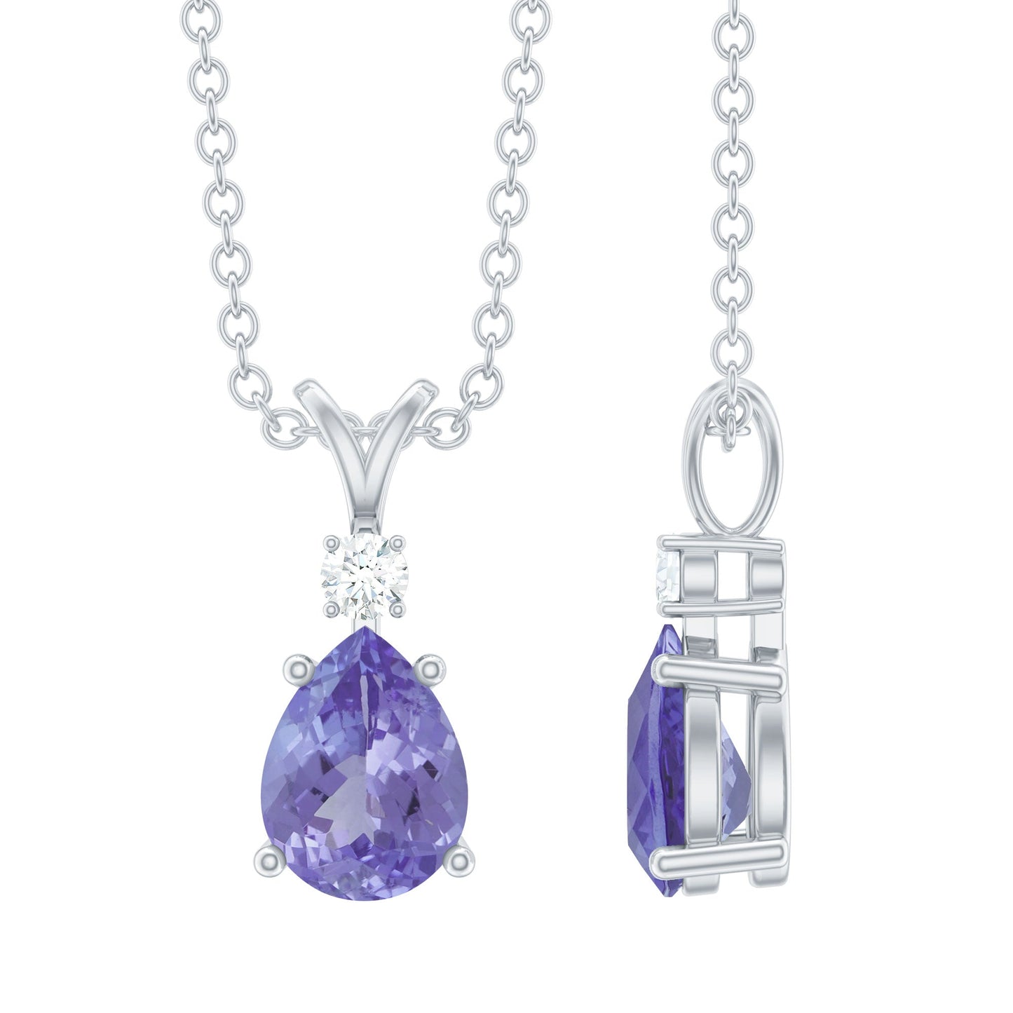 Real Tanzanite Teardrop Pendant Necklace with Diamond