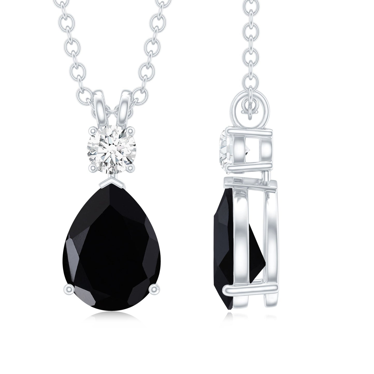 4.8 Carat Lab Created Black and White Diamond Teardrop Necklace