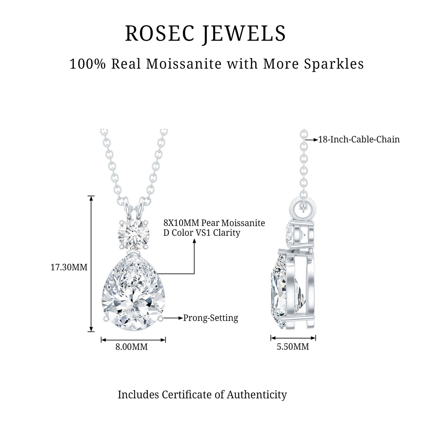 Certified Moissanite Teardrop Pendant Necklace