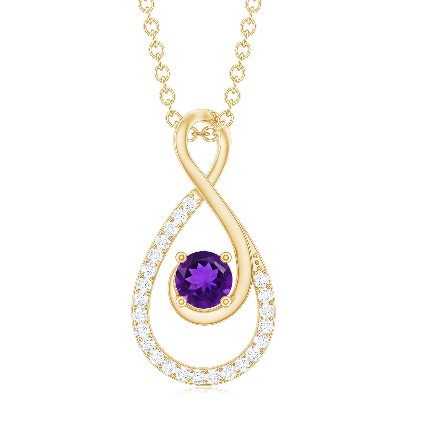 Natural Amethyst Infinity Pendant Necklace with Diamond