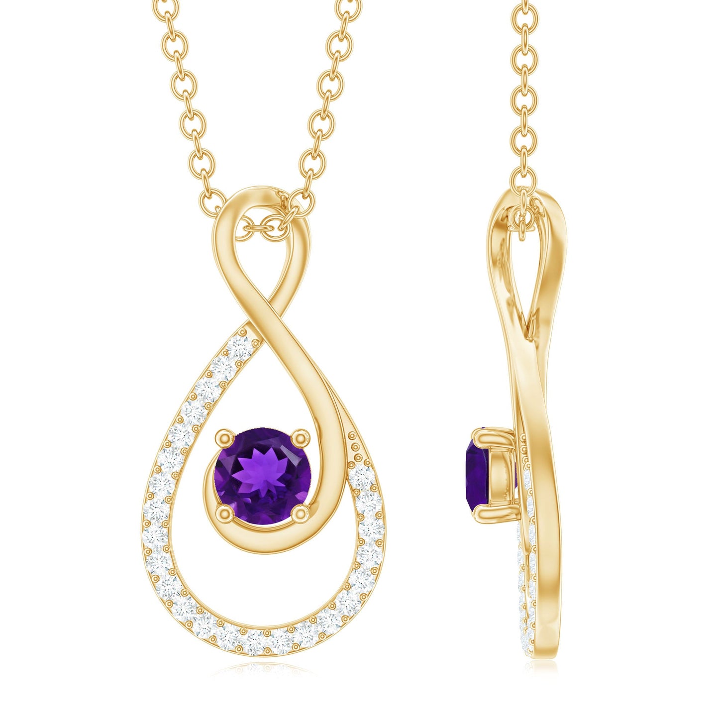 Natural Amethyst Infinity Pendant Necklace with Diamond