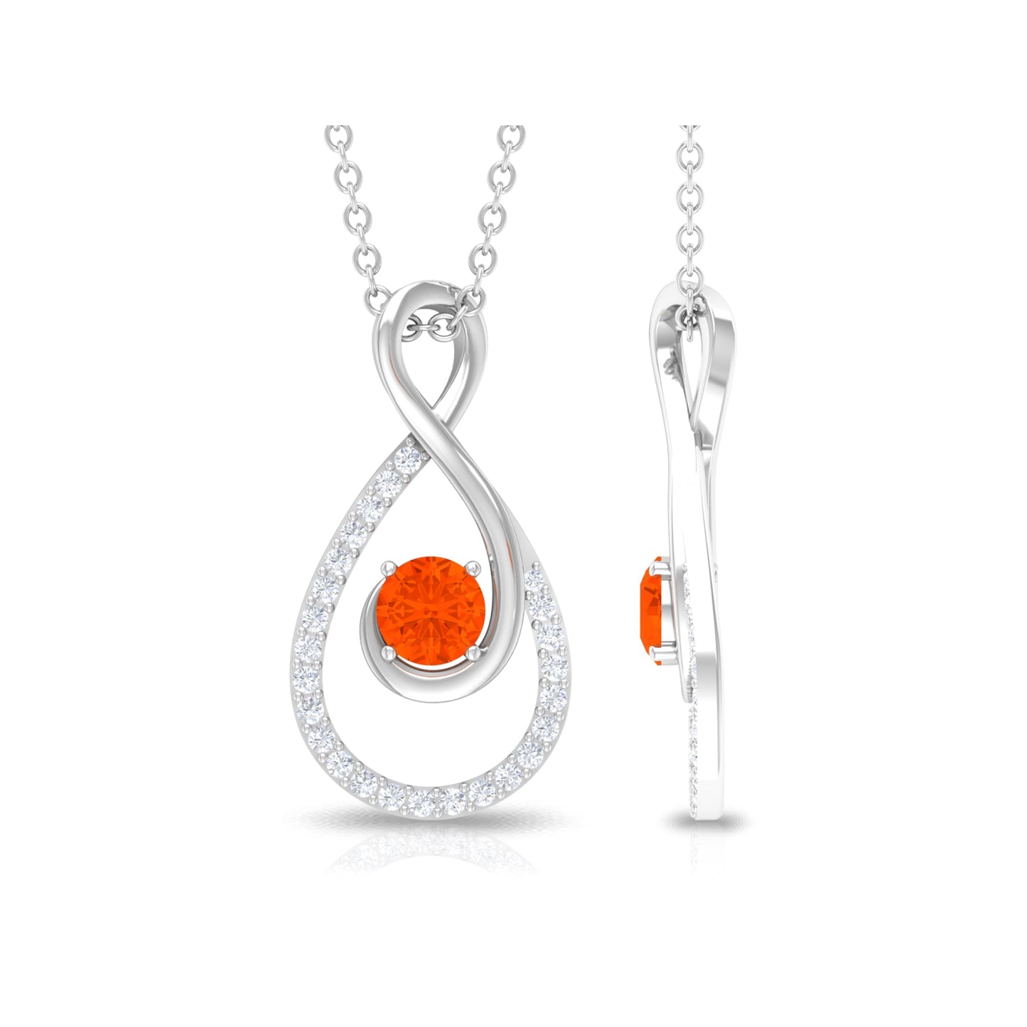 Natural Fire Opal Infinity Pendant Necklace with Diamond