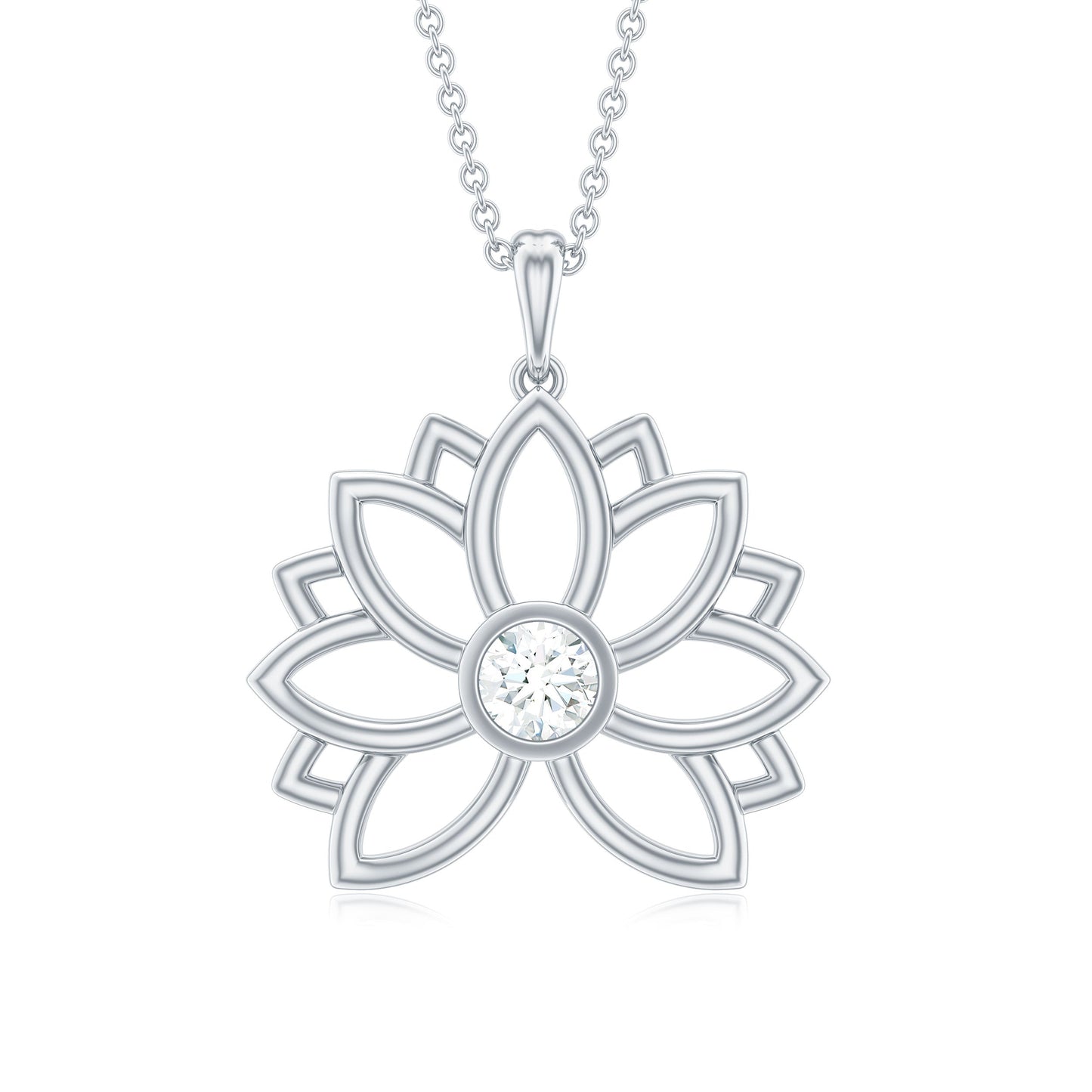 Certified Moissanite Flower Pendant in Bezel Setting