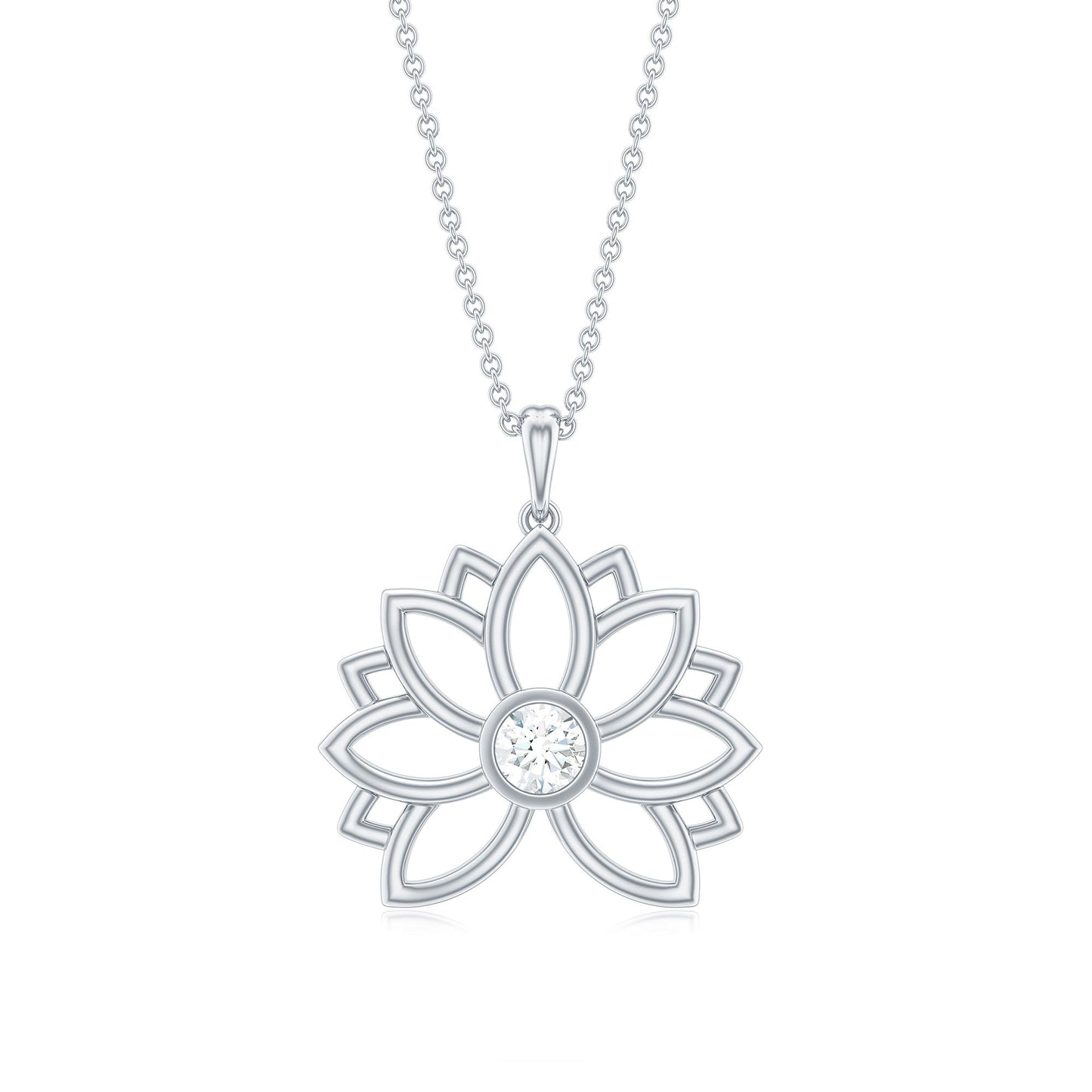 Natural Diamond Lotus Flower Pendant Necklace for Women
