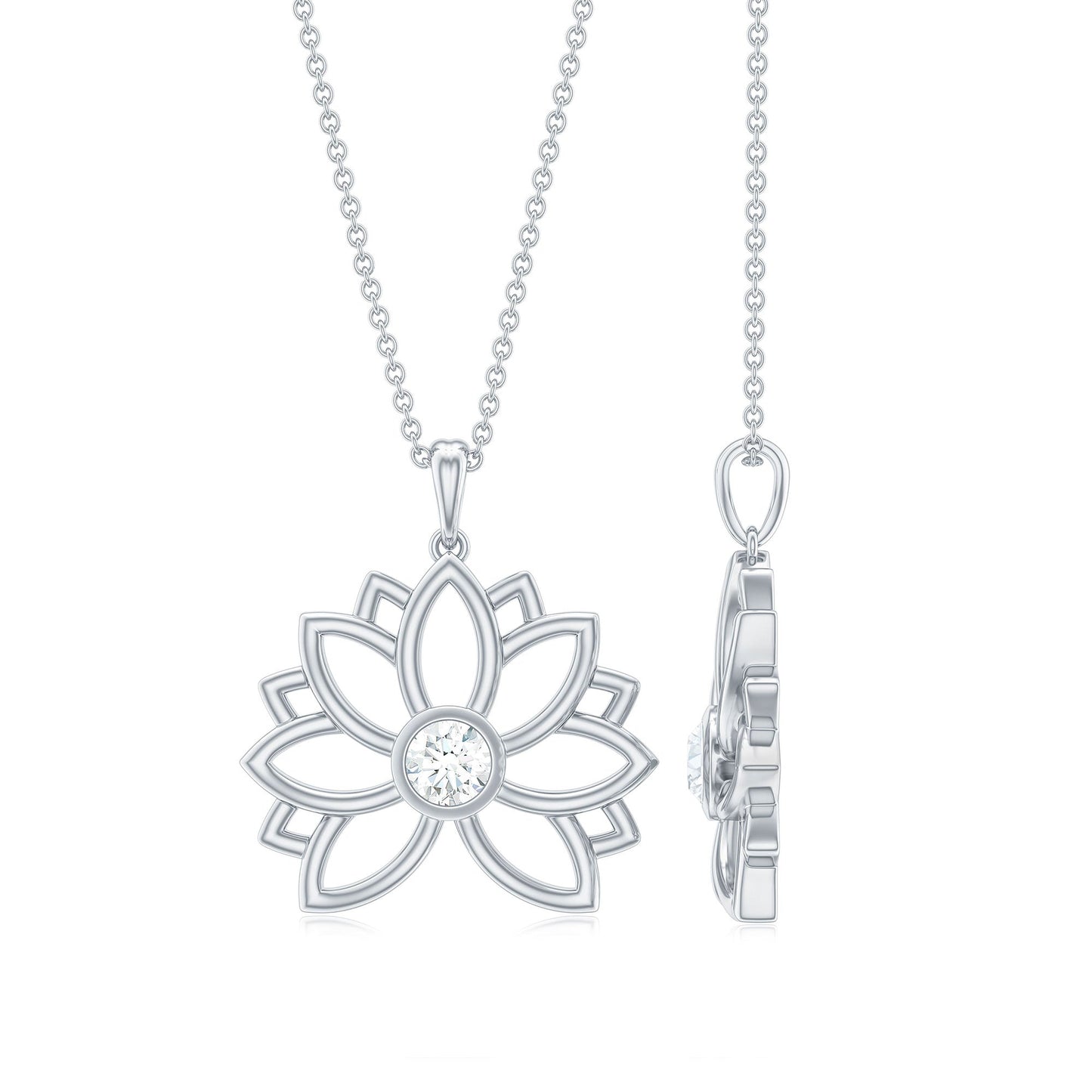 Natural Diamond Lotus Flower Pendant Necklace for Women