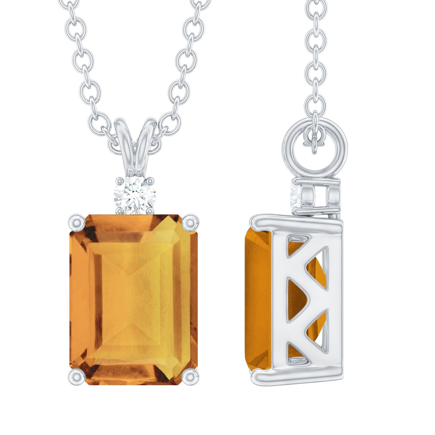 Natural Emerald Cut 1.8 Carat Citrine Pendant Necklace with Diamond