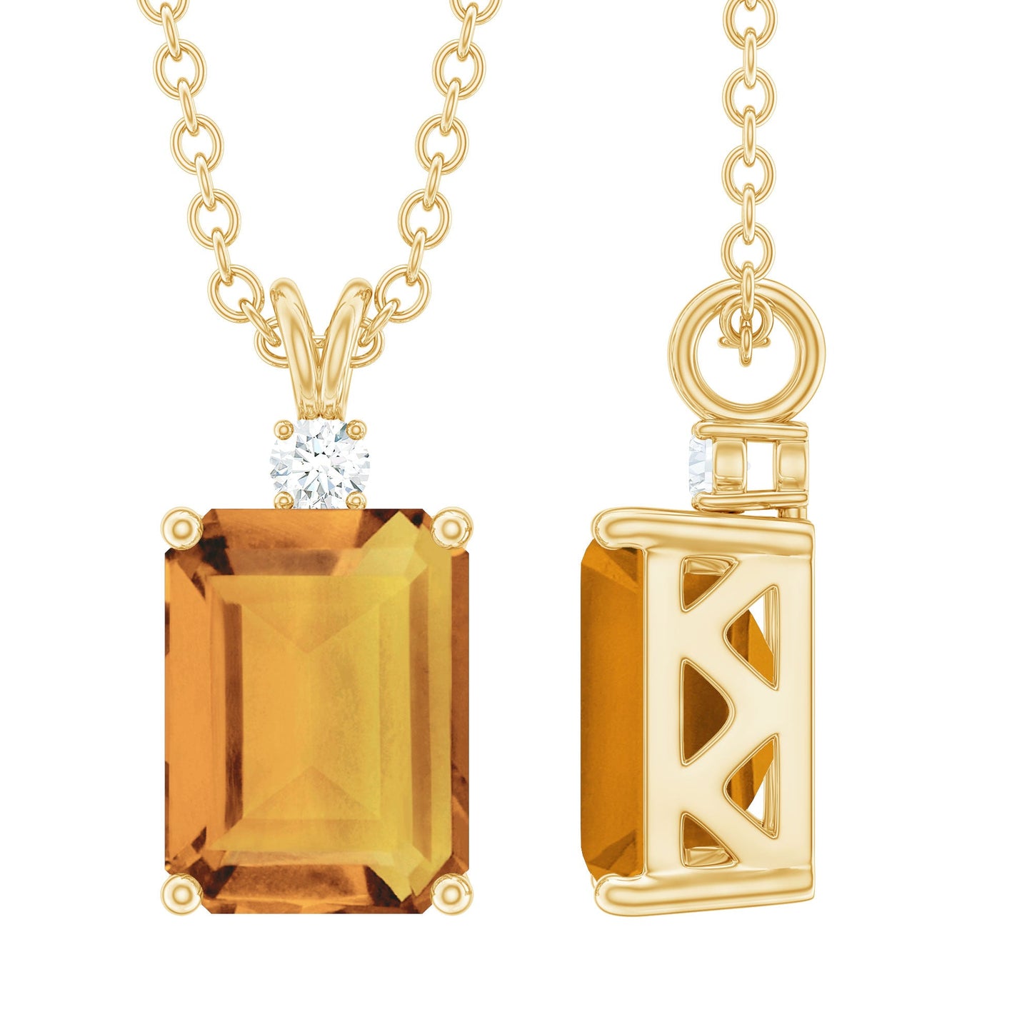Natural Emerald Cut 1.8 Carat Citrine Pendant Necklace with Diamond