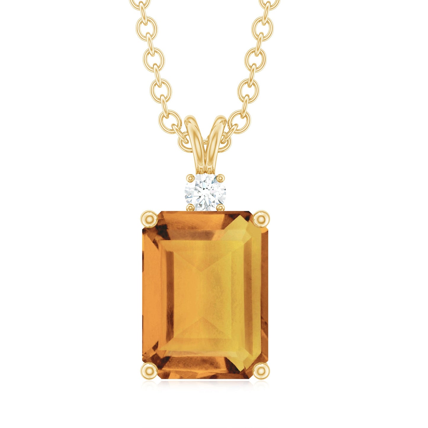 Natural Emerald Cut 1.8 Carat Citrine Pendant Necklace with Diamond