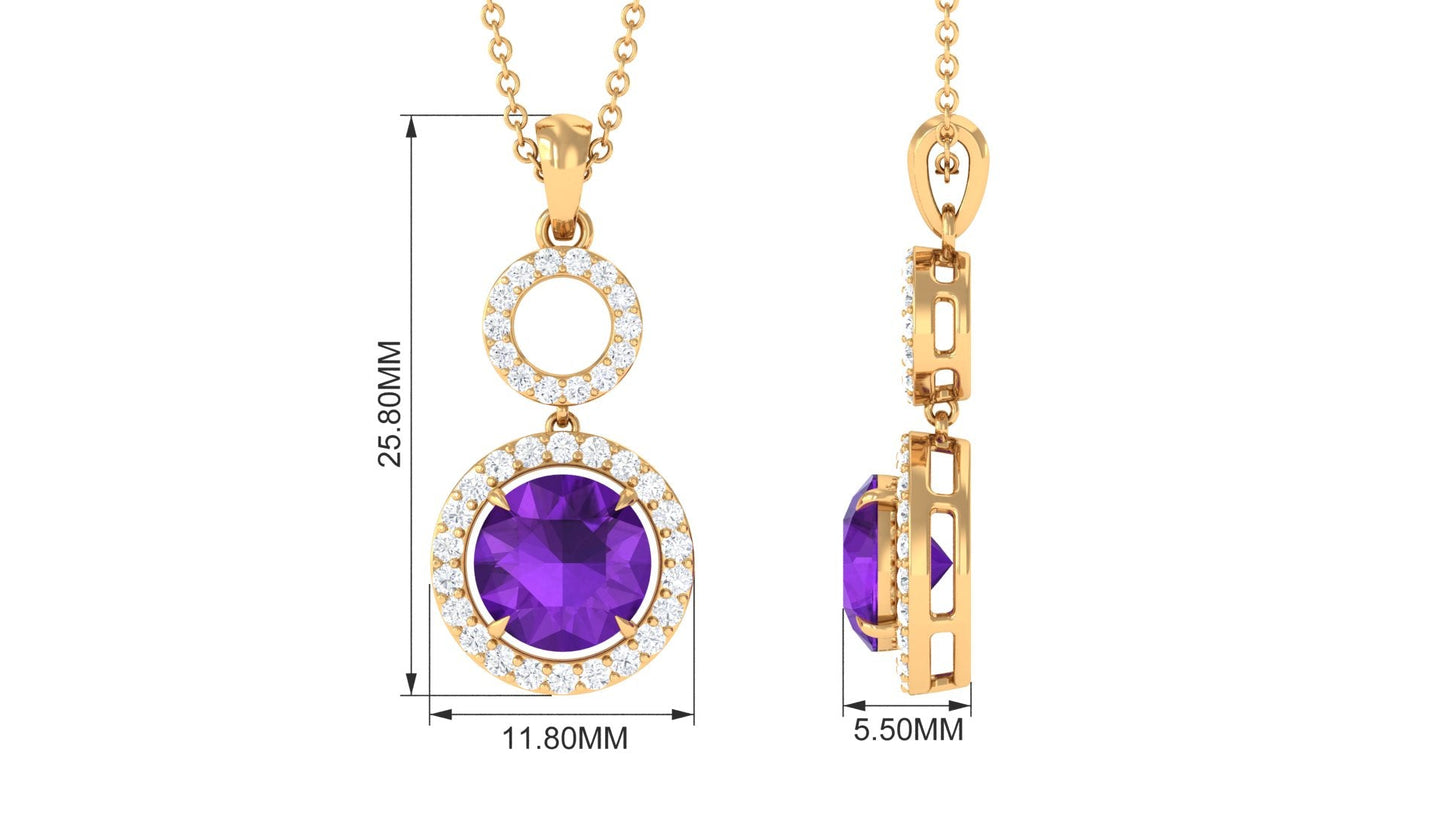 Natural 1.2 Carat Amethyst Drop Necklace with Diamond