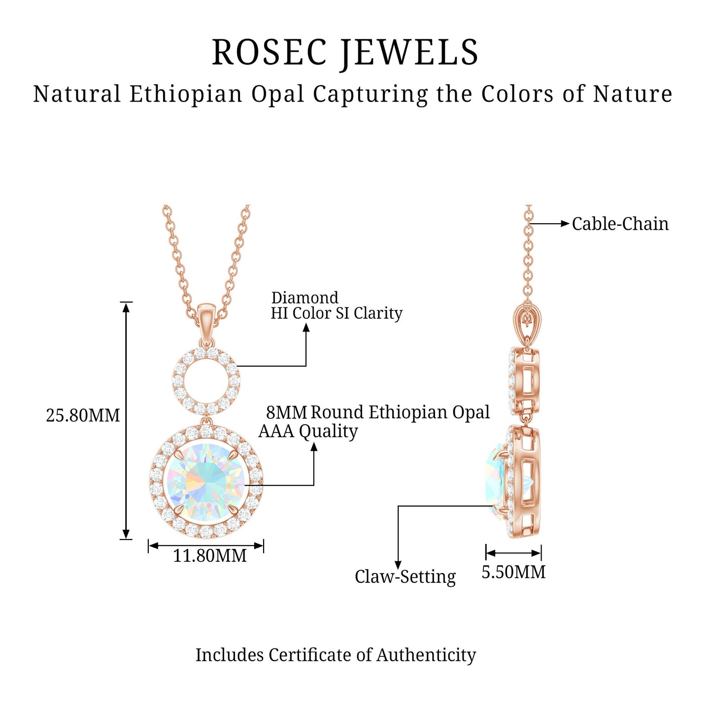 Natural Ethiopian Opal Drop Pendant Necklace with Diamond