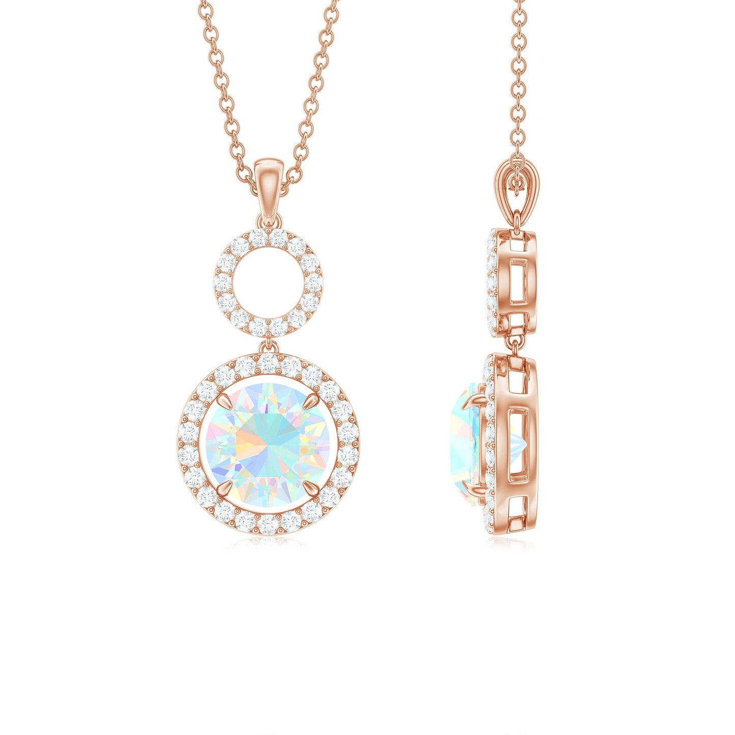 Natural Ethiopian Opal Drop Pendant Necklace with Diamond