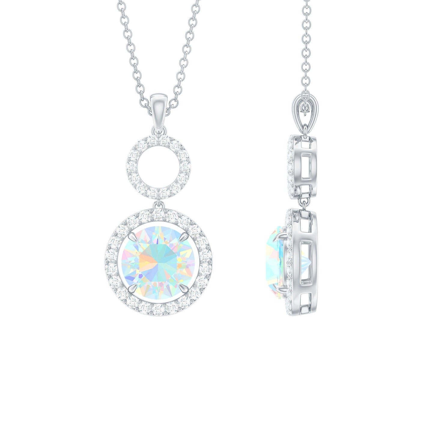 Natural Ethiopian Opal Drop Pendant Necklace with Diamond