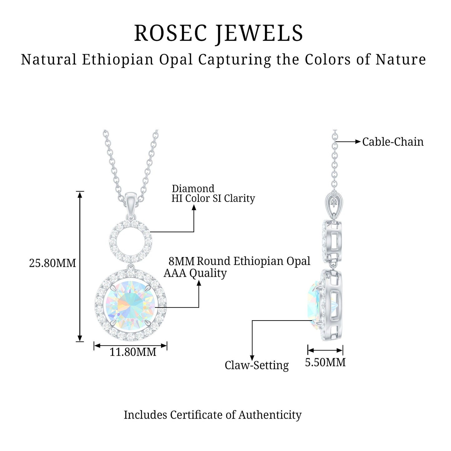 Natural Ethiopian Opal Drop Pendant Necklace with Diamond