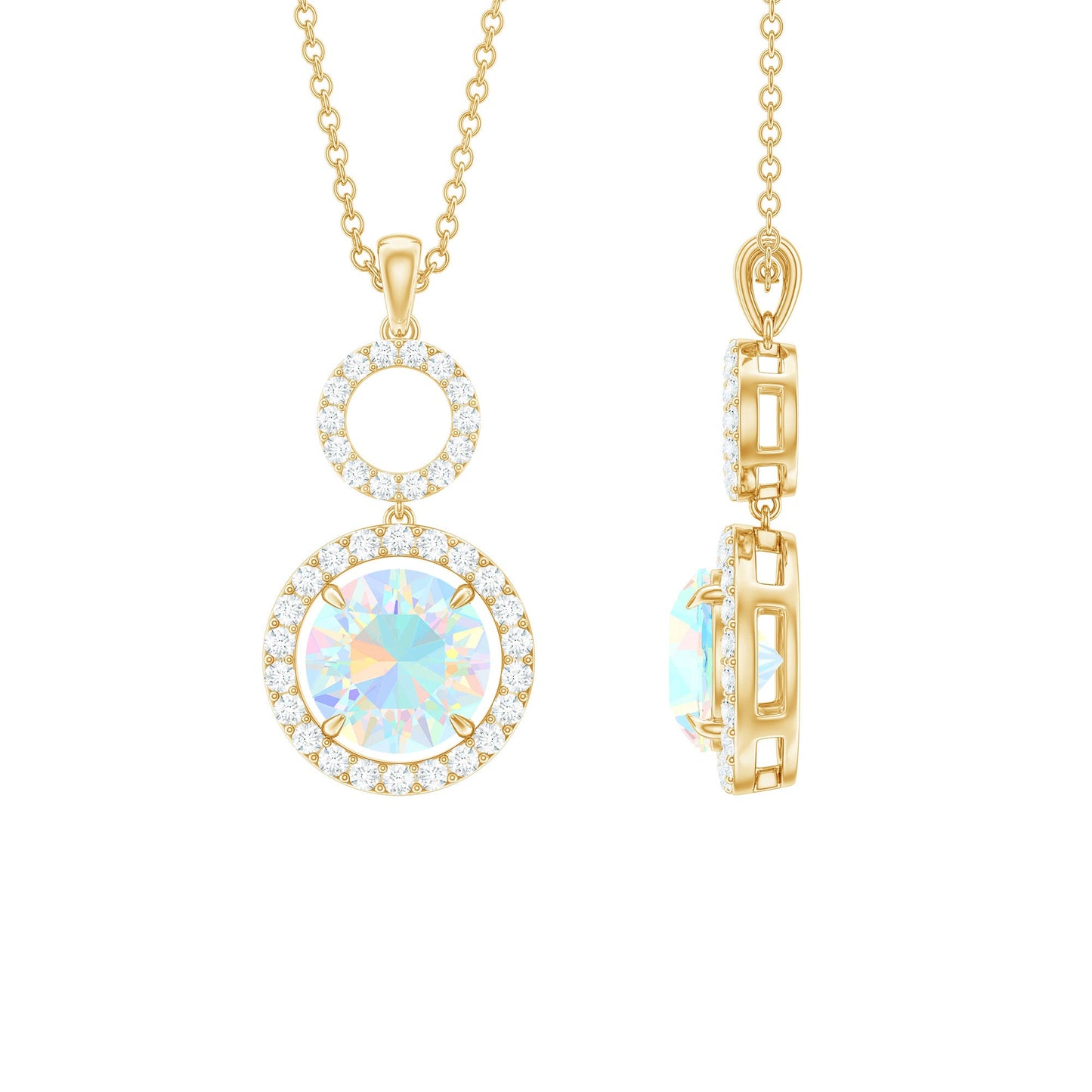 Natural Ethiopian Opal Drop Pendant Necklace with Diamond