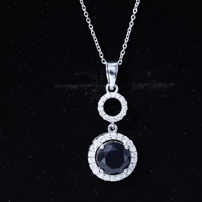Lab Grown Blue Sapphire Halo Pendant with Moissanite