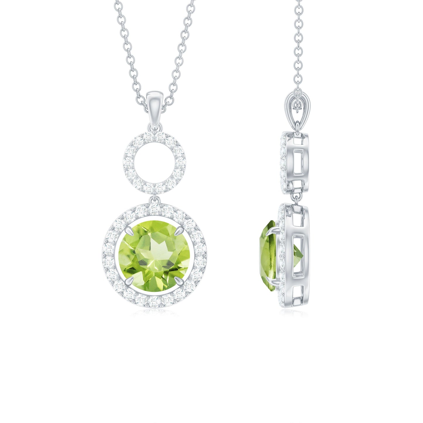 Round Peridot and Diamond Dangle Pendant