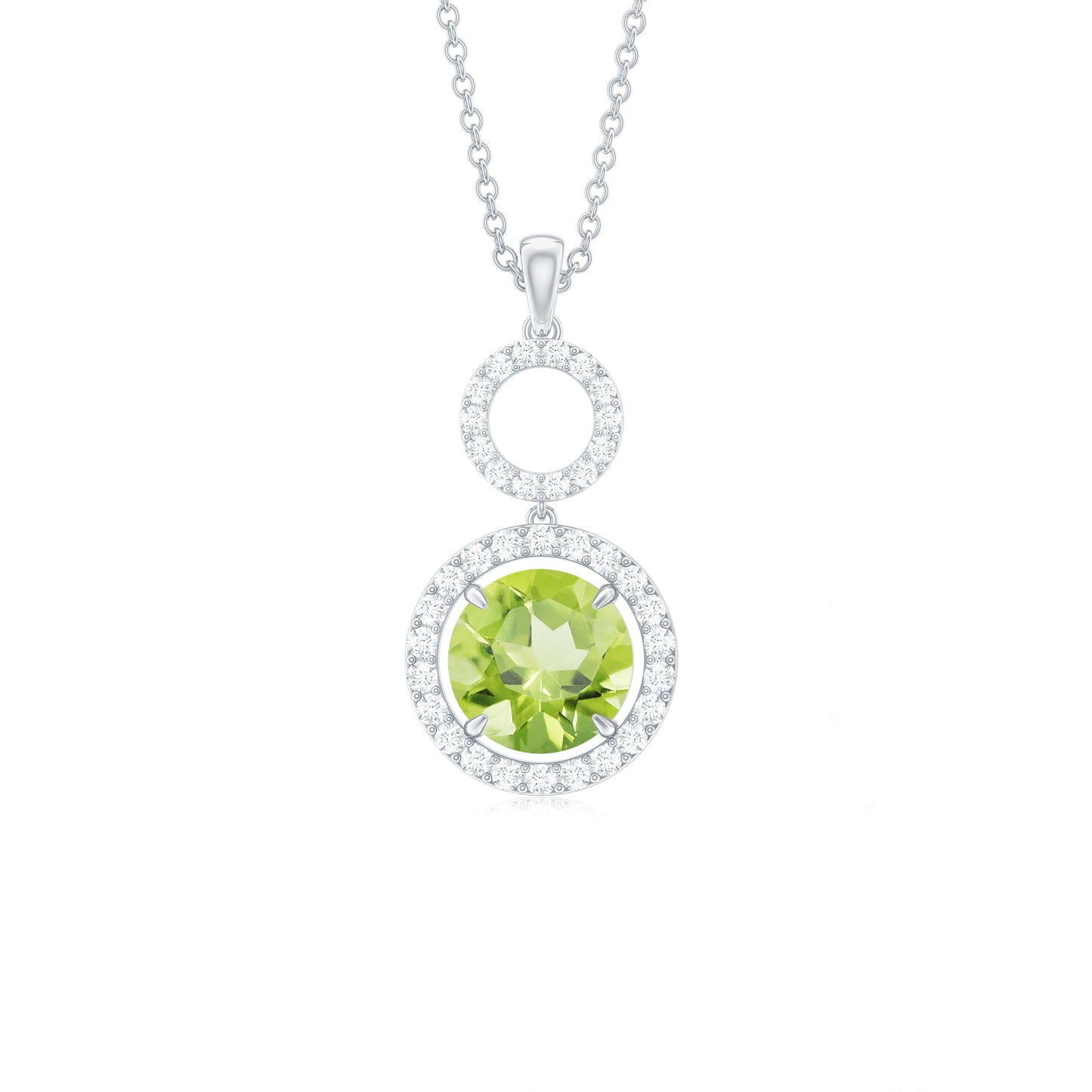 Round Peridot and Diamond Dangle Pendant