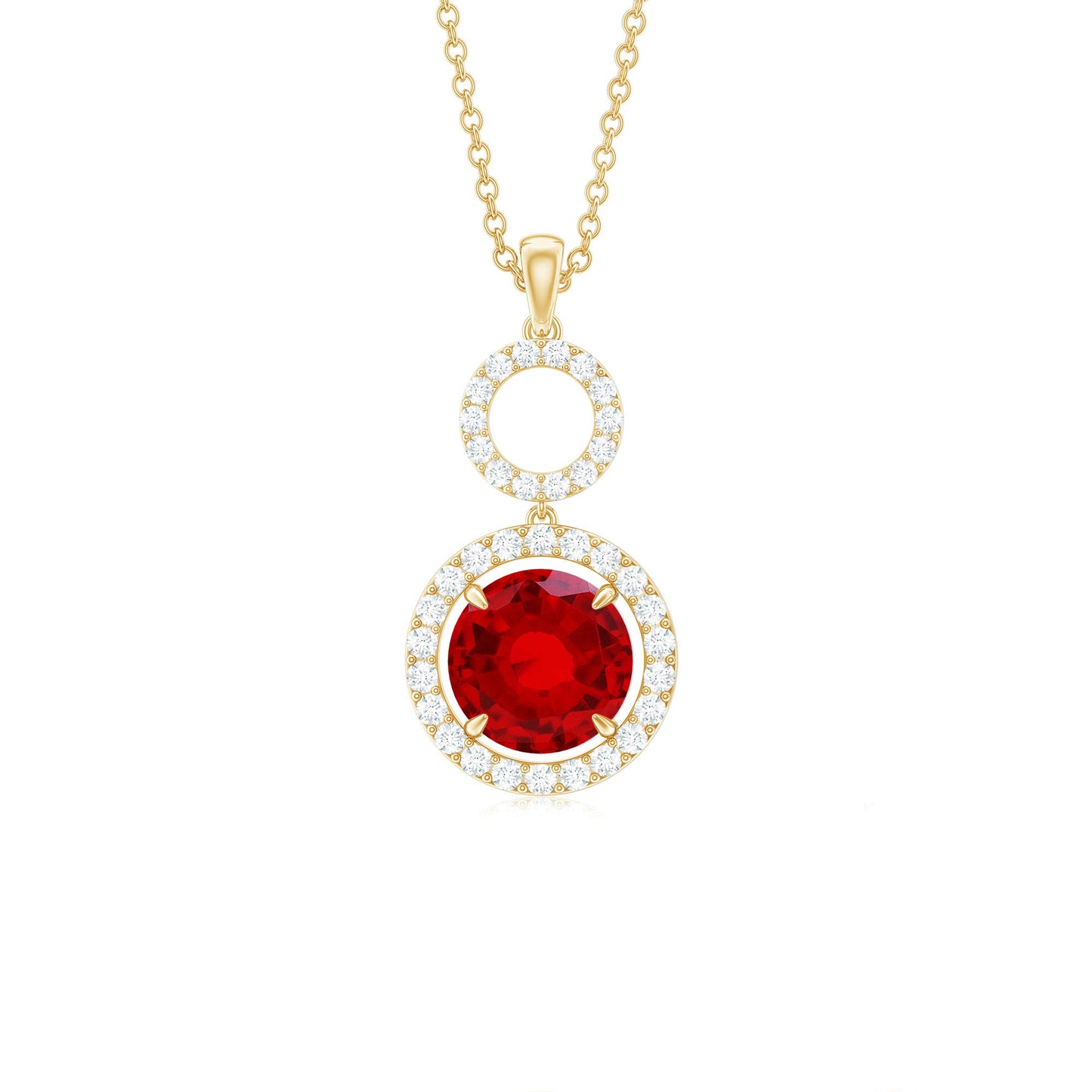 Lab Grown Ruby and Diamond Halo Dangle Pendant Necklace