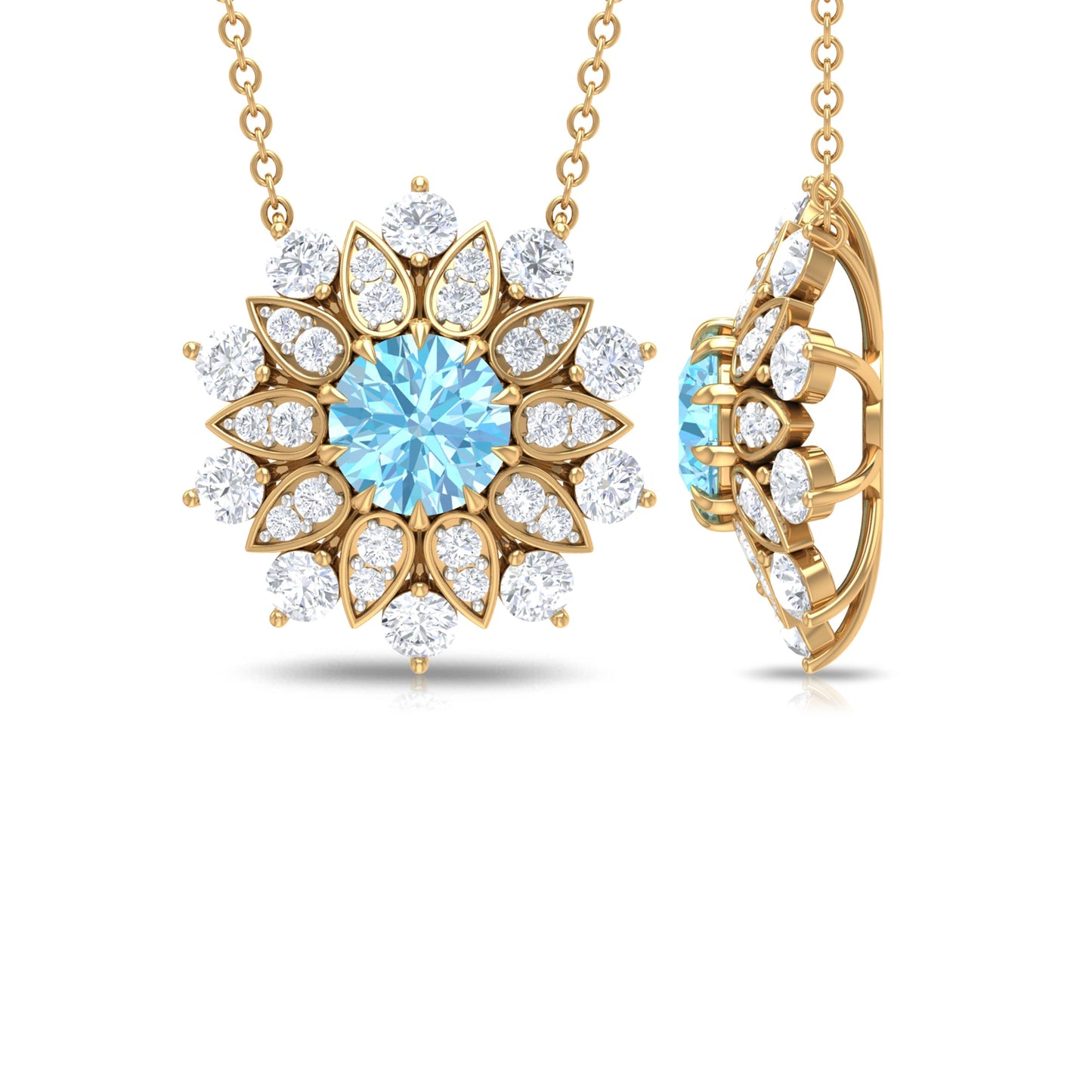 Certified Real Aquamarine Statement Flower Necklace with Moissanite
