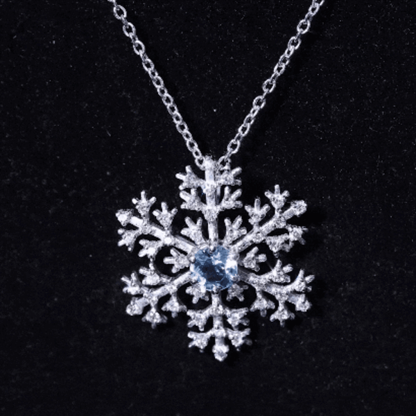 Snowflake Pendant Necklace with Aquamarine and Diamond