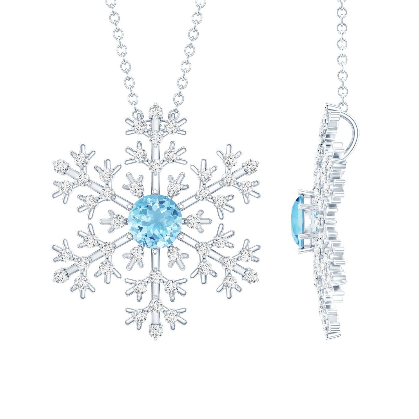Snowflake Pendant Necklace with Aquamarine and Diamond