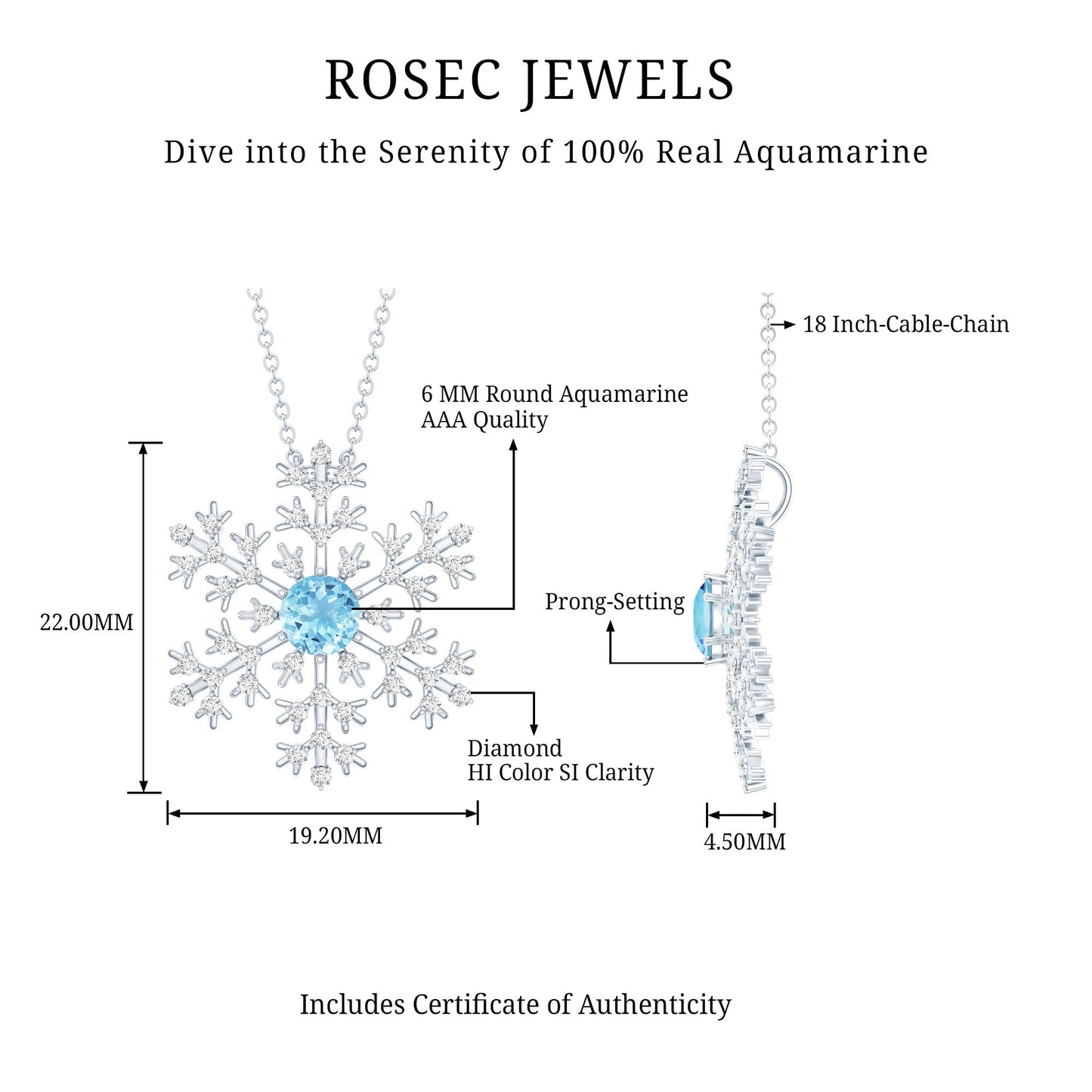 Snowflake Pendant Necklace with Aquamarine and Diamond