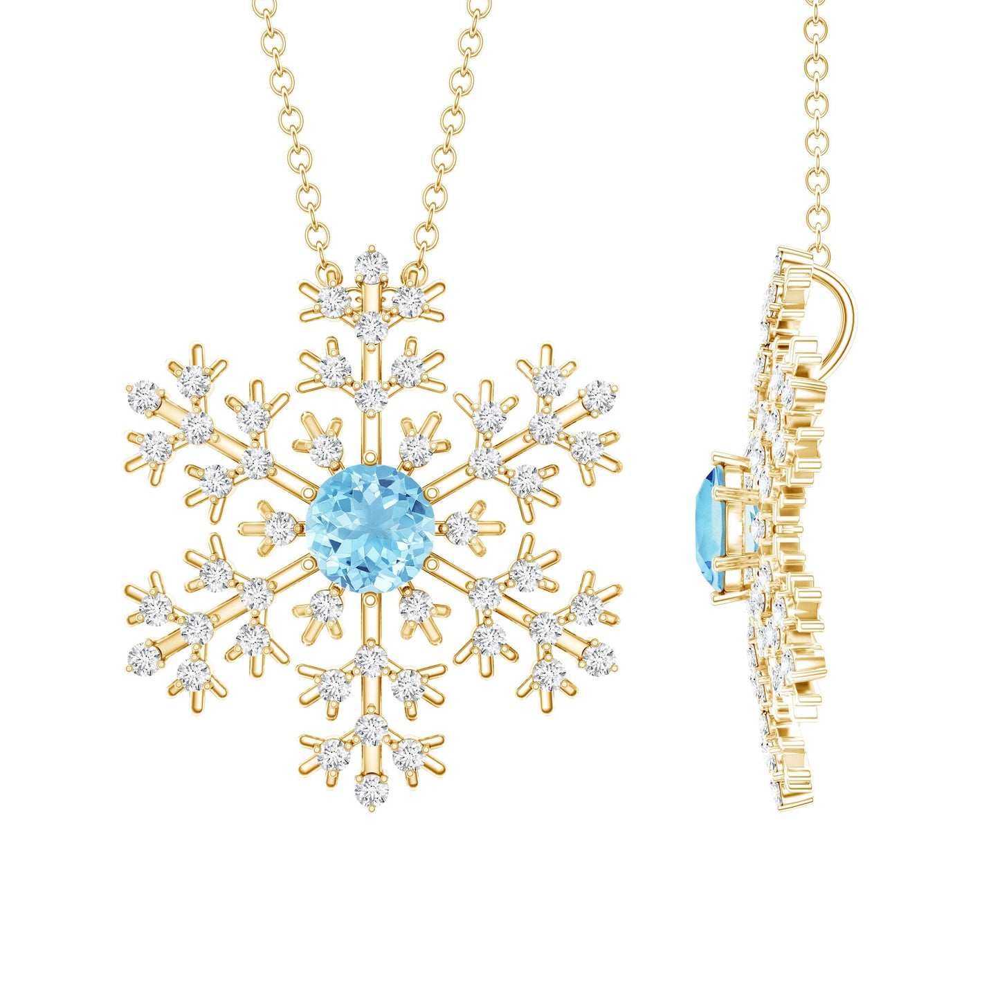 Snowflake Pendant Necklace with Aquamarine and Diamond