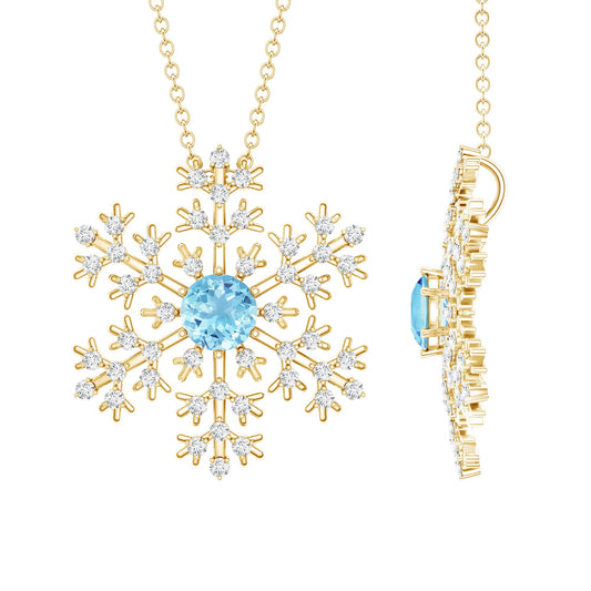 Snowflake Pendant Necklace with Aquamarine and Diamond