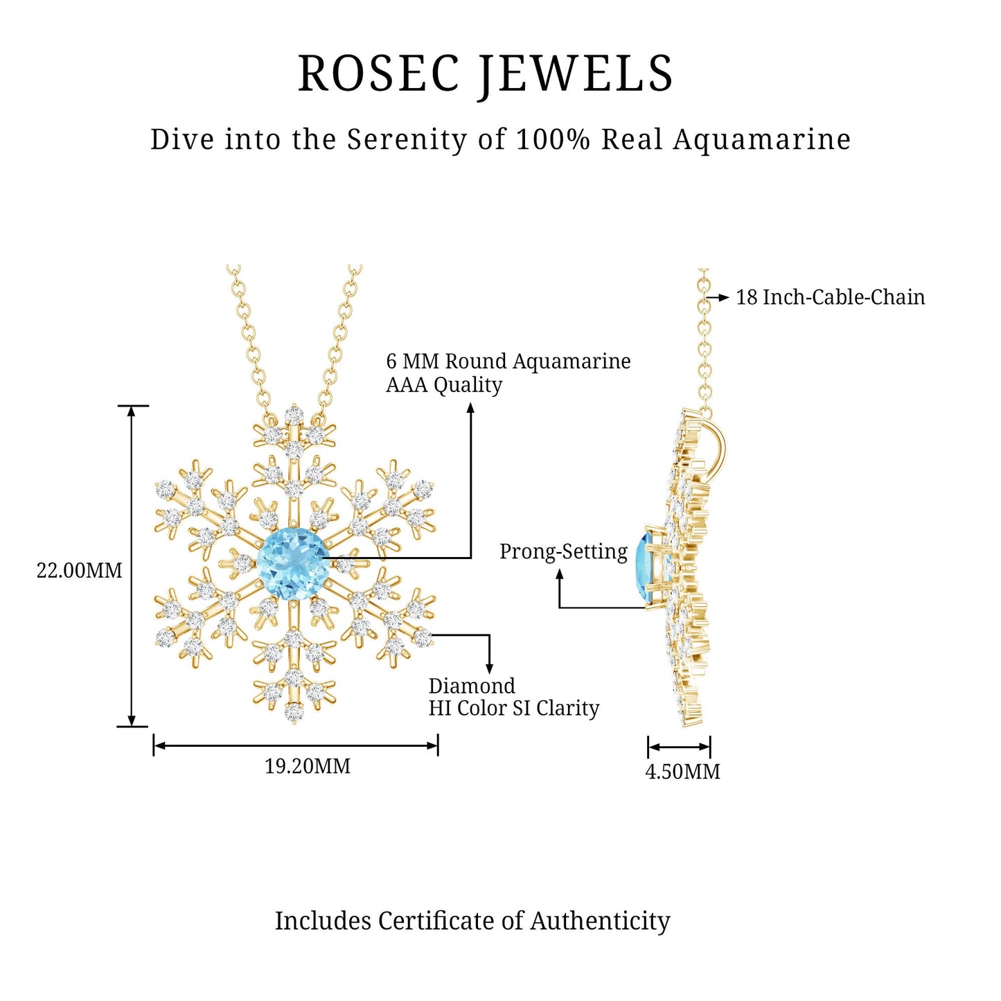 Snowflake Pendant Necklace with Aquamarine and Diamond