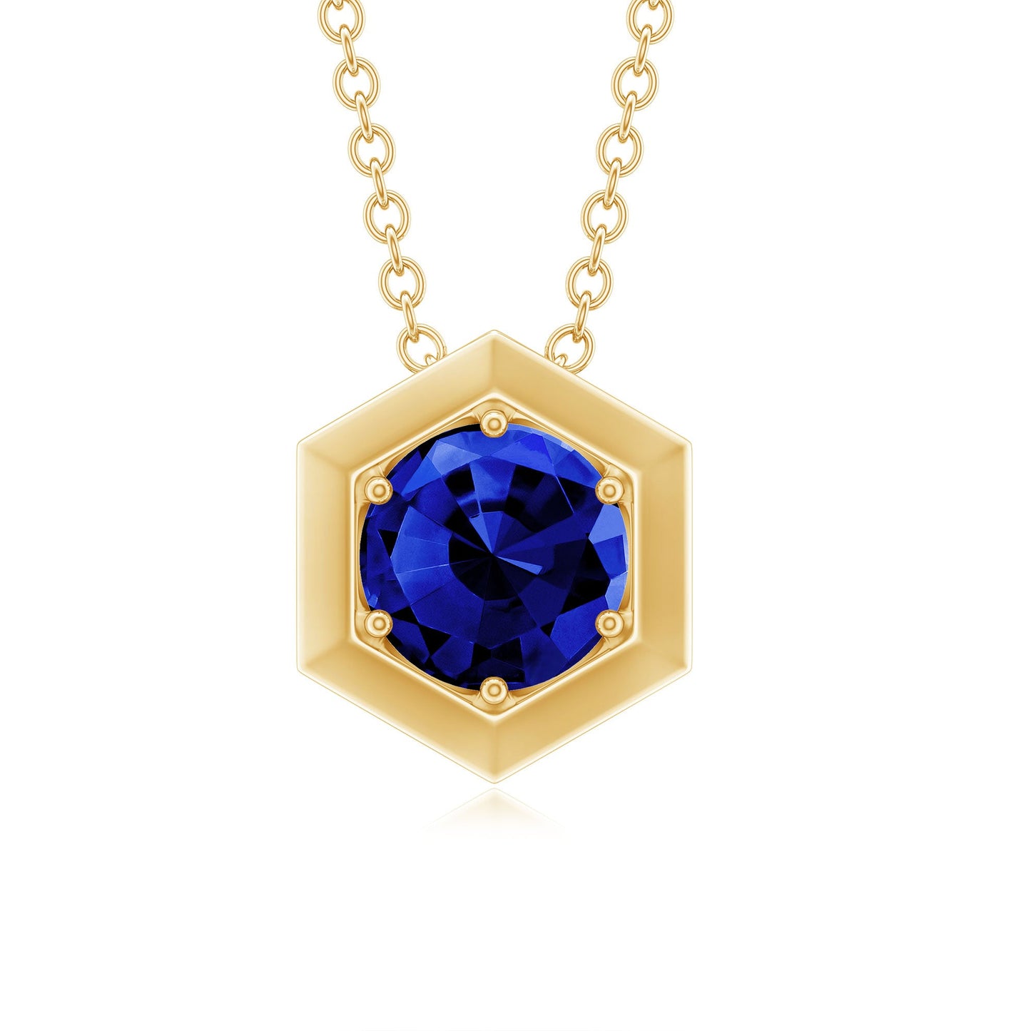 1 Carat Lab Grown Blue Sapphire Hexagon Necklace for Women