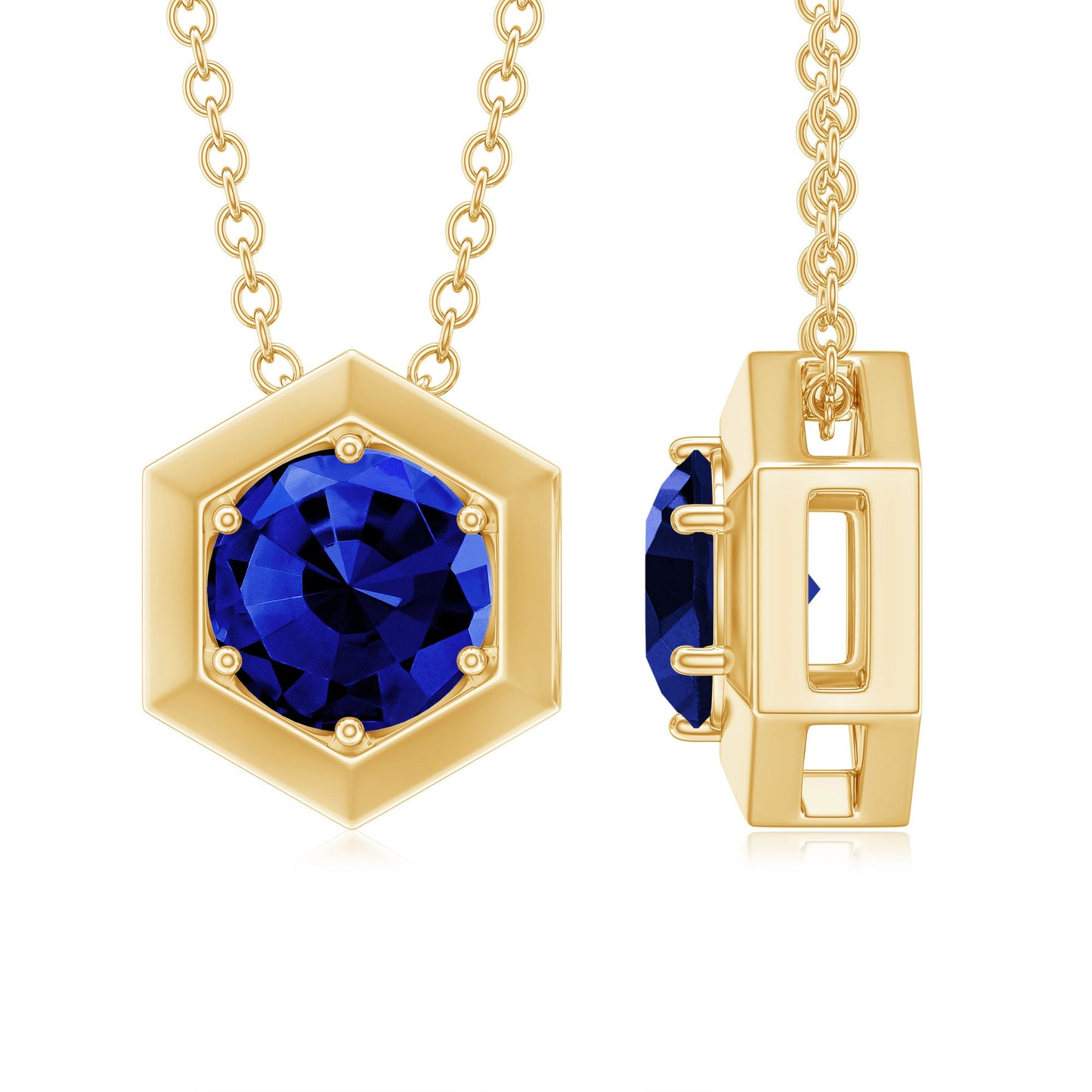 1 Carat Lab Grown Blue Sapphire Hexagon Necklace for Women